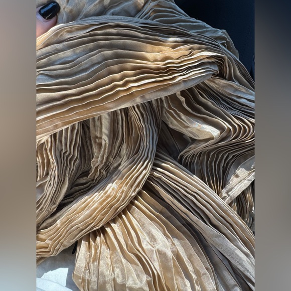 NWT Eileen Fisher Whisper Pleated 100% Organic Silk Scarf Beige One Size - Picture 5 of 9